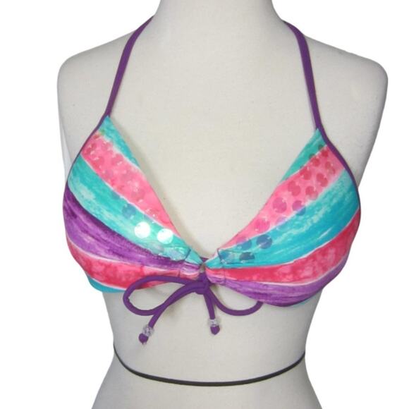 Arizona Bikini Top Colorblock Sequin Y2K Festival M - Picture 2 of 7